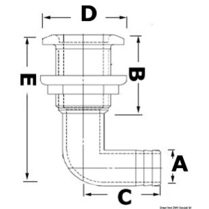 
Passe-coque nylon 3/4" 20mm tête inox embout 90° 
