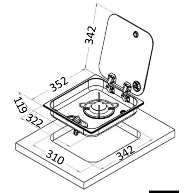 Plan cuisson inox couvercle fumé 1 feu encastrement 119 mm | EAN 8033137201028 Ref 50.715.01