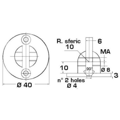 Base fourche Ø 8 mm | EAN 8033137017698 Ref 38.013.68