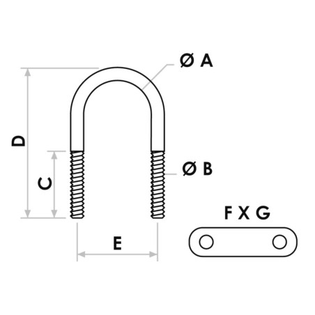 
Cavalier en U AISI316 135mm double plaque 70x20 mm 
