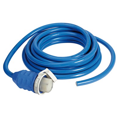 
Câble fiche+capuchon pré-monté bleu 15 m 50 A 
