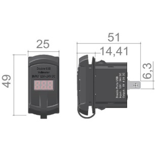
Prise double USB-A+C + 12/24 V voltmètre 
