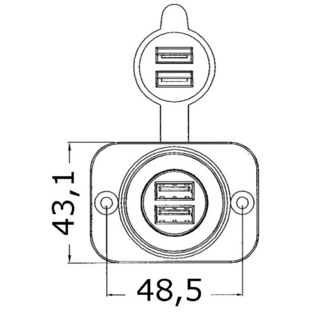 
Double prise USB blanche écrou arrière + panneau 
