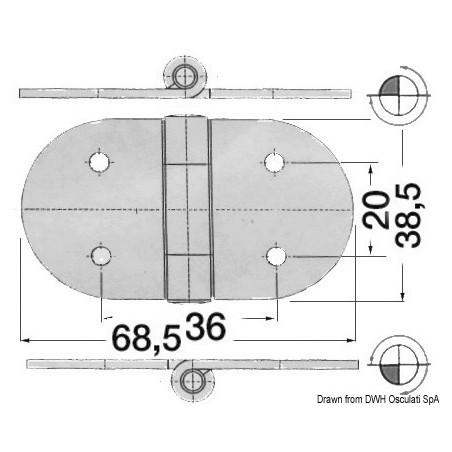 
Charnière nœud saillant inox polimiroir68,5x38,5mm 
