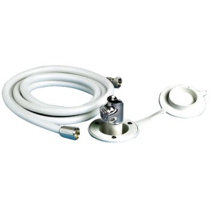 
Douche  bouton finition blanche tuyau PVC 4 m Fixation sur plan
