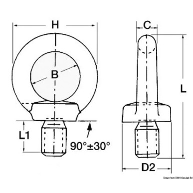 Ecrou œil moulé mâle AISI316 8 mm | EAN 8033137031120 Ref 39.158.08