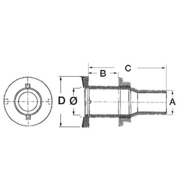 Passe-coque au ras AISI 316 1"1/2 x 44 mm | EAN 8033137103384 Ref 17.524.05