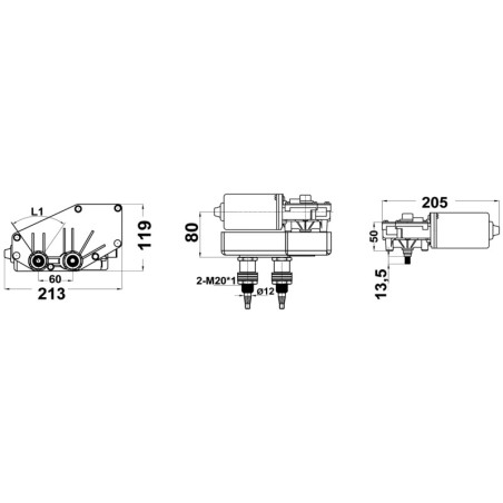 
Moteur pour bras et brosses 12 V 70 W 
