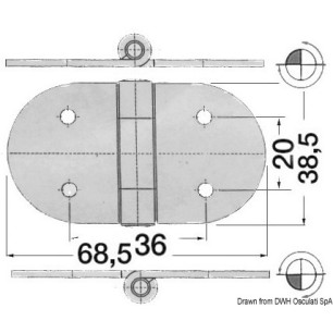 
Charnière inox avec goujons renversé 68,5x38,5 mm 
