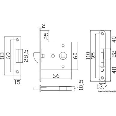 Serrure encastrée p. portes coulissantes | EAN 8033137053306 Ref 38.131.46