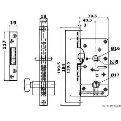 Serrure type Yale externe 16/38 mm fixation au ras | EAN 8033137126710 Ref 38.128.20