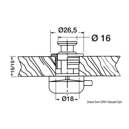 
Dèclic  bouton nylon/laiton chromé 16 mm 
