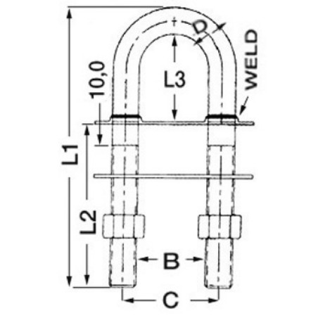 
Cavalier U raccord conique inox poli mi 160x15,8mm 
