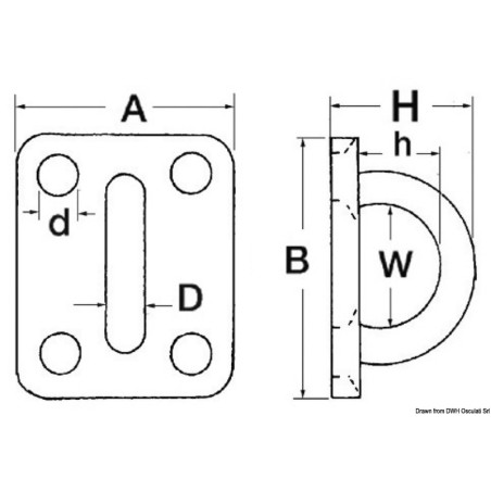 
Platine rectangulaire inox avec anneau 5 mm 
