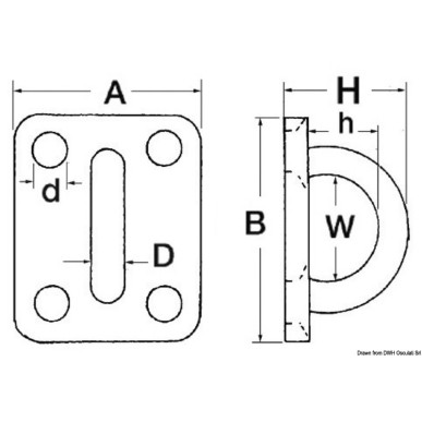 Platine rectangulaire inox + anneau 8 mm | EAN 8033137130809 Ref 39.320.08
