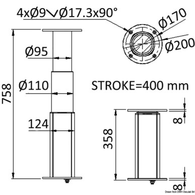 Pied table rond aluminium anodisé 3 stades 12V | EAN 8033137192845 Ref 48.737.12