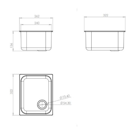 Evier rectangulaire inox 260x325x150 mm